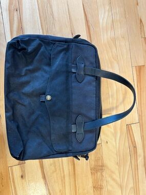 Filson Black Canvas Laptop Tote with Leather Handles